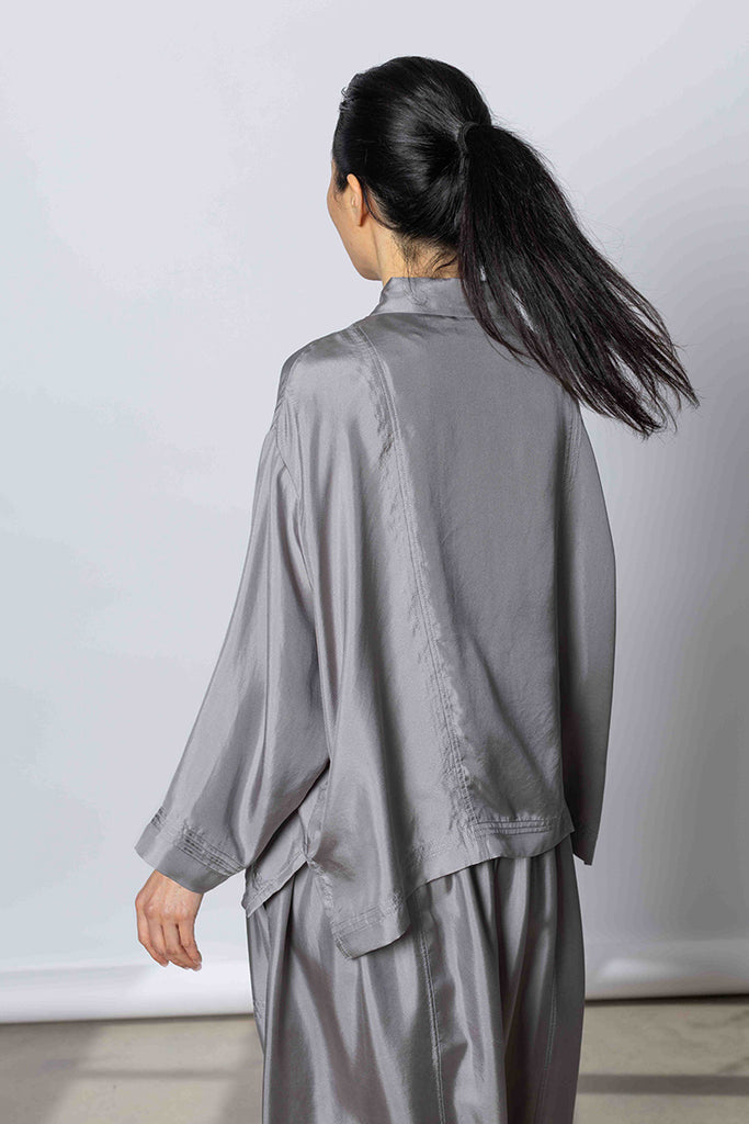 Silk Twill Boxy Shirt Jacket - Silver Grey