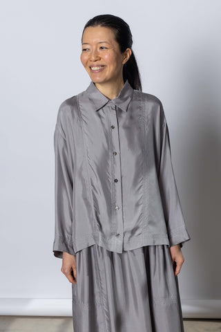 Silk Twill Boxy Shirt Jacket - Silver Grey