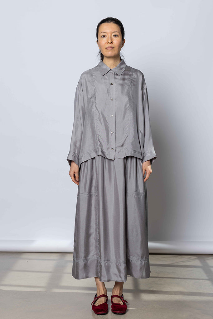 Silk Twill Boxy Shirt Jacket - Silver Grey