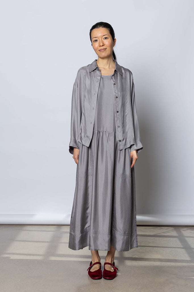 Silk Twill Boxy Shirt Jacket - Silver Grey