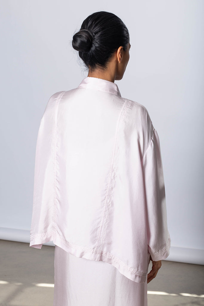 Silk Twill Boxy Shirt Jacket - White Lilac