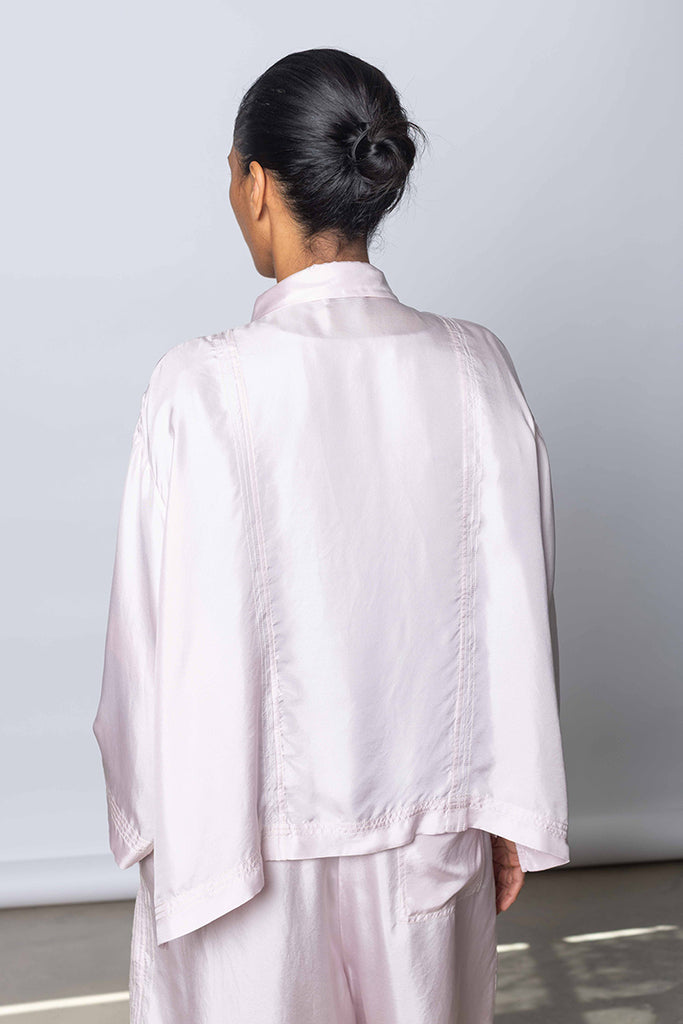 Silk Twill Boxy Shirt Jacket - White Lilac