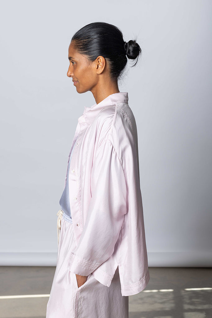 Silk Twill Boxy Shirt Jacket - White Lilac