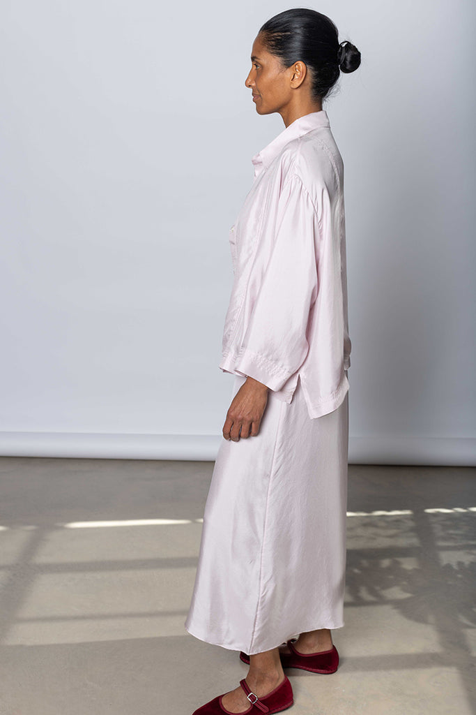 Silk Twill Boxy Shirt Jacket - White Lilac