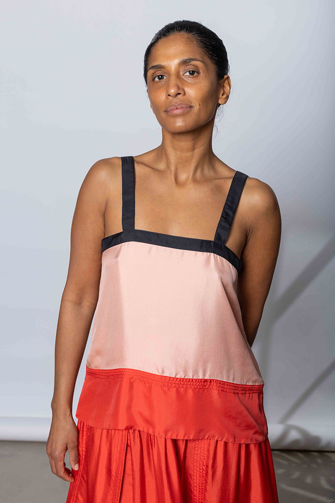 Silk Twill Camisole Top - Coral/Peach