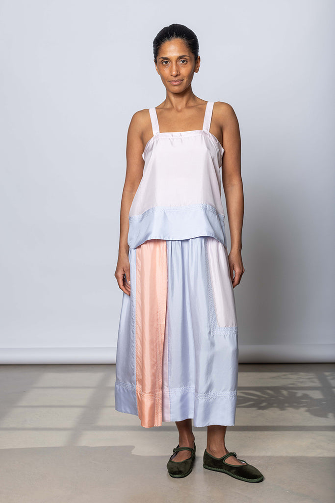Silk Twill Camisole Top - White Lilac/Camas Blue