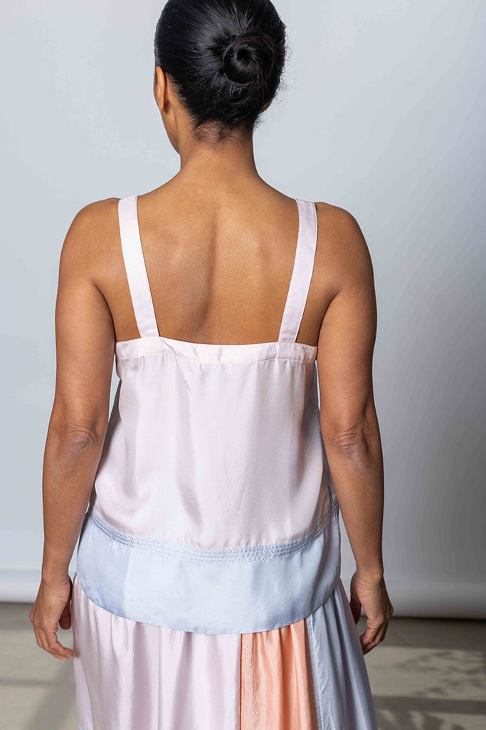 Silk Twill Camisole Top - White Lilac/Camas Blue