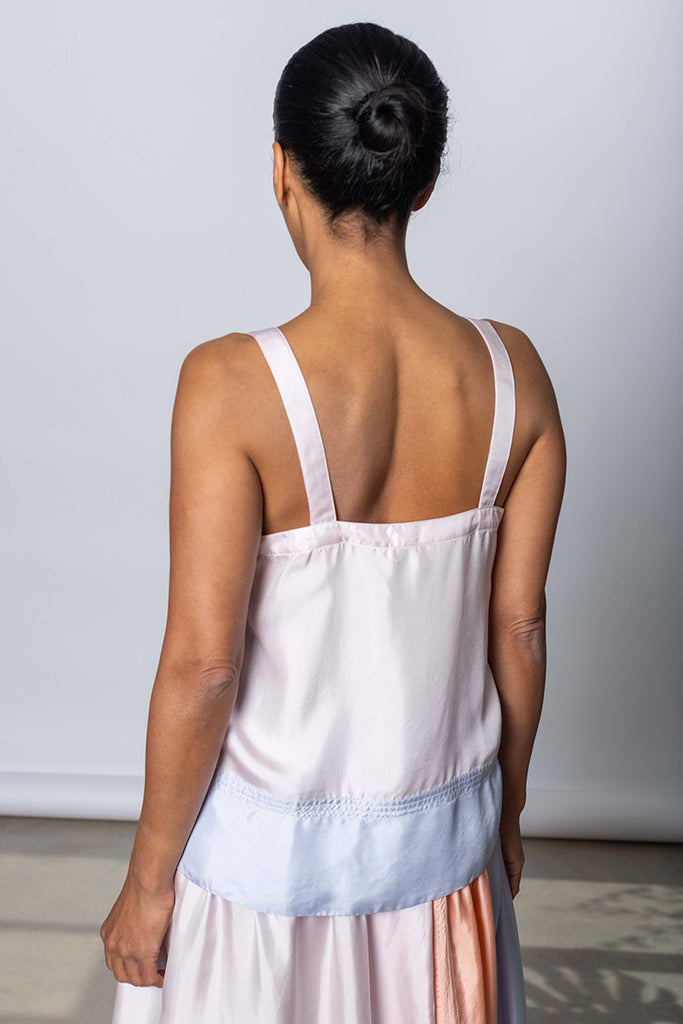 Silk Twill Camisole Top - White Lilac/Camas Blue