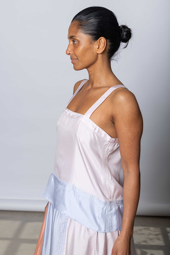Silk Twill Camisole Top - White Lilac/Camas Blue