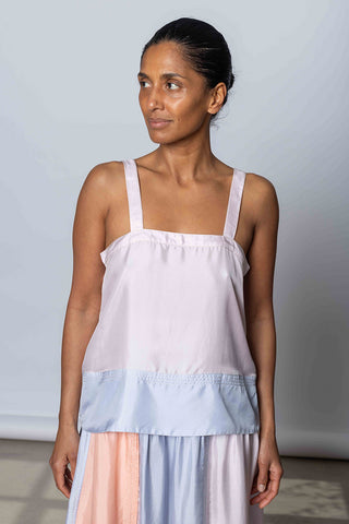 Silk Twill Camisole Top - White Lilac/Camas Blue
