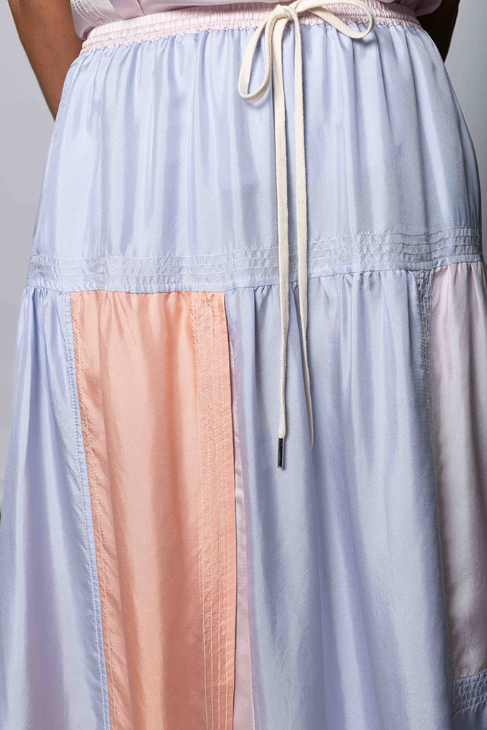Silk Twill Drop Waist Skirt -  Camas Blue/Multi