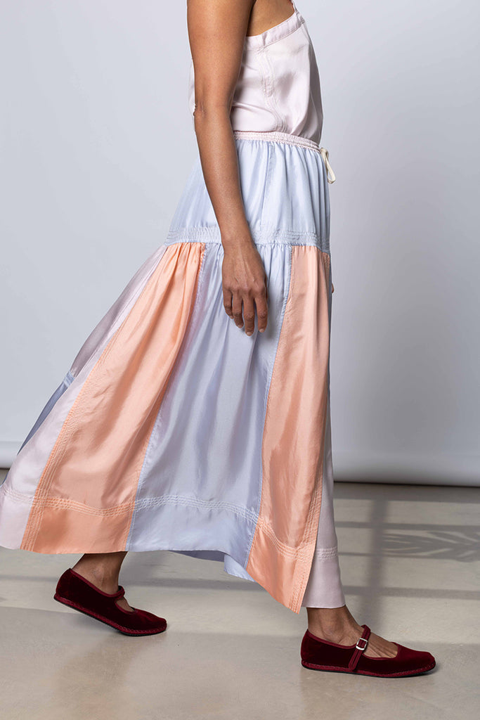 Silk Twill Drop Waist Skirt -  Camas Blue/Multi