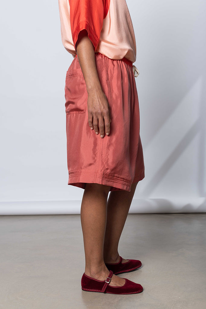 Silk Twill Jomid Shorts - Terracotta/Coral