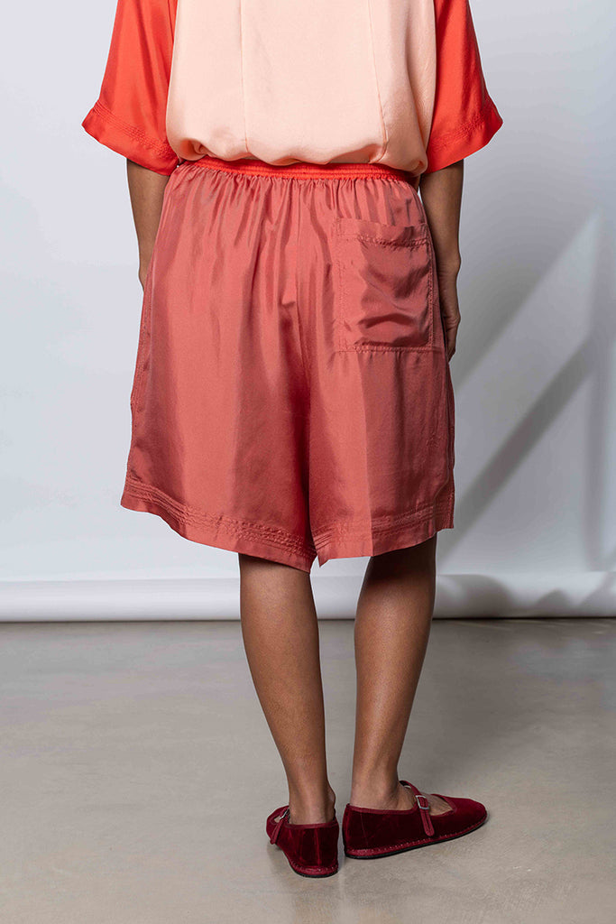 Silk Twill Jomid Shorts - Terracotta/Coral