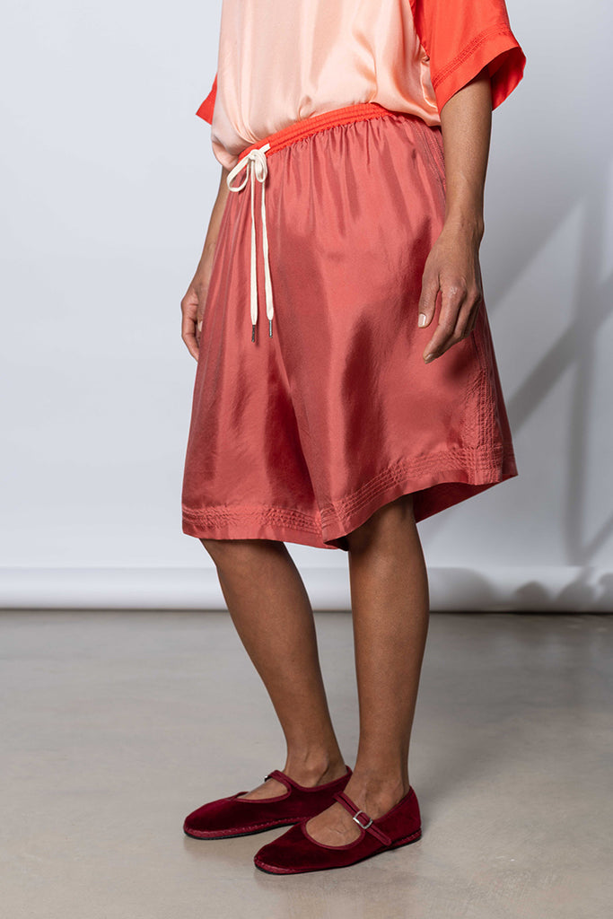 Silk Twill Jomid Shorts - Terracotta/Coral