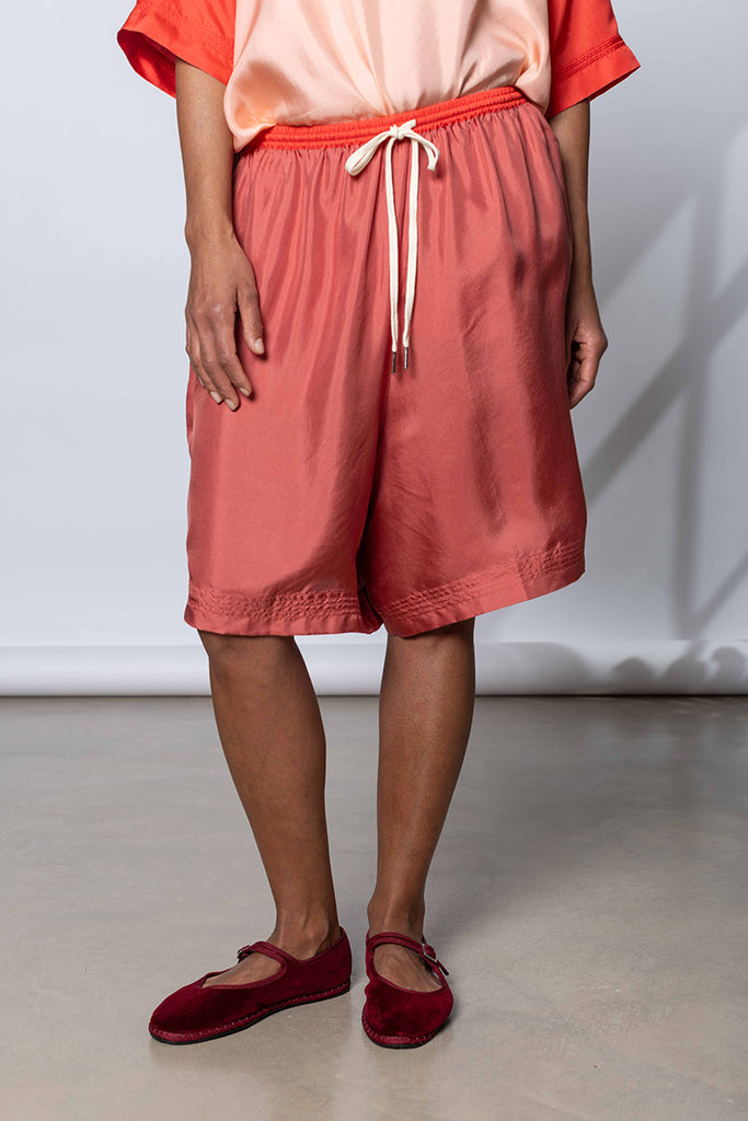 Silk Twill Jomid Shorts - Terracotta/Coral