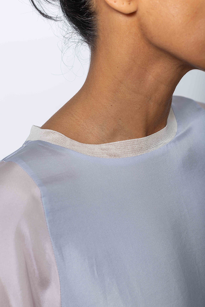 Silk Twill Raglan T-Shirt - Camas Blue/White Lilac