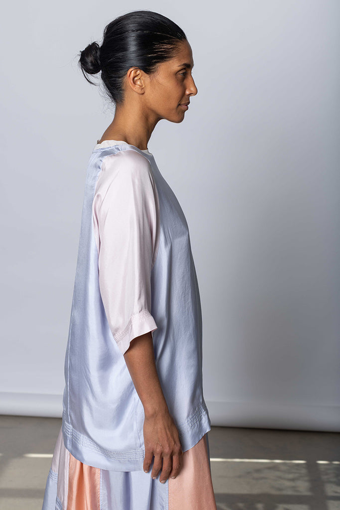 Silk Twill Raglan T-Shirt - Camas Blue/White Lilac