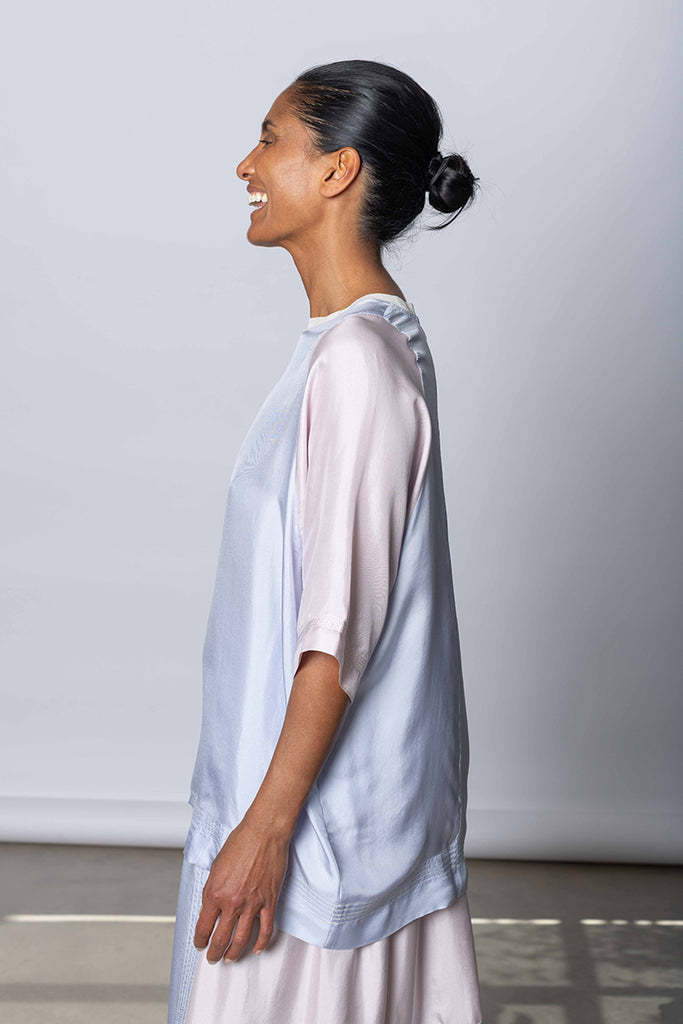 Silk Twill Raglan T-Shirt - Camas Blue/White Lilac