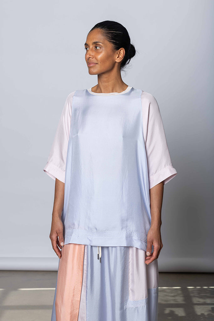 Silk Twill Raglan T-Shirt - Camas Blue/White Lilac