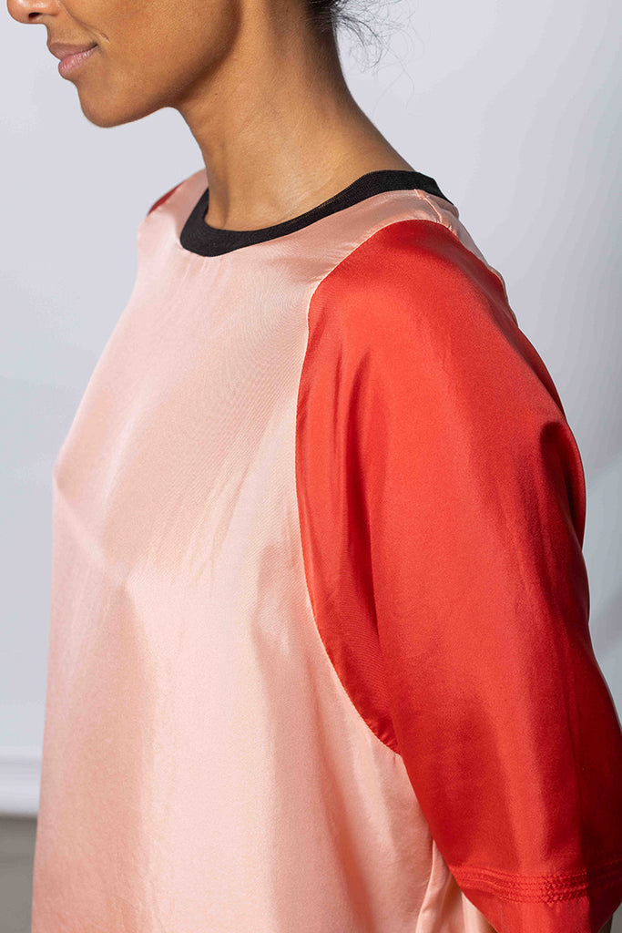 Silk Twill Raglan T-Shirt - Peach/Coral