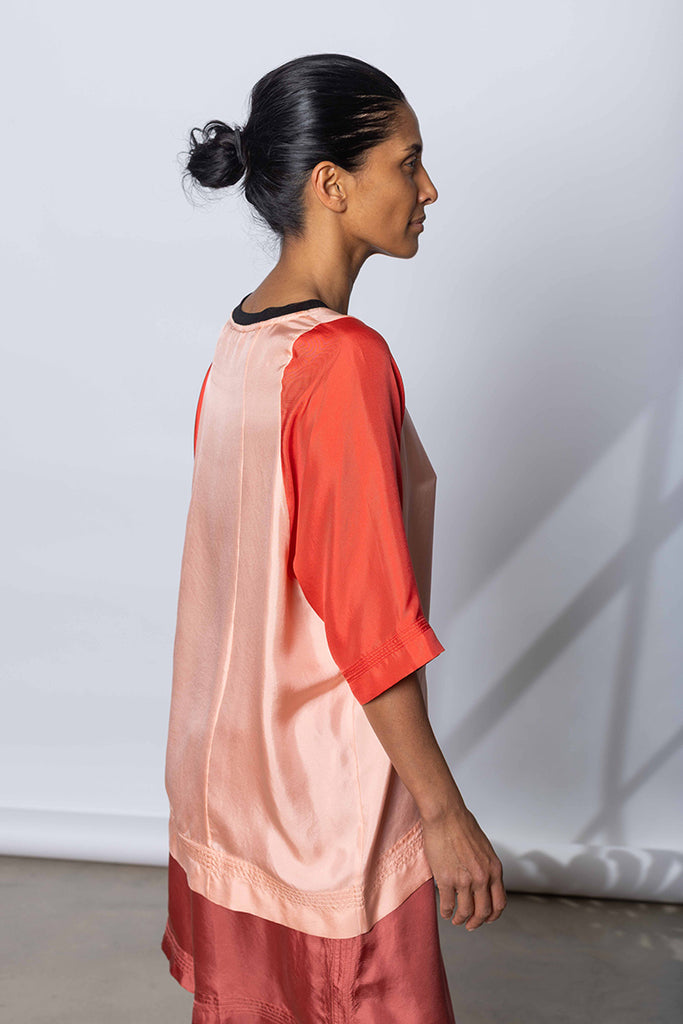 Silk Twill Raglan T-Shirt - Peach/Coral