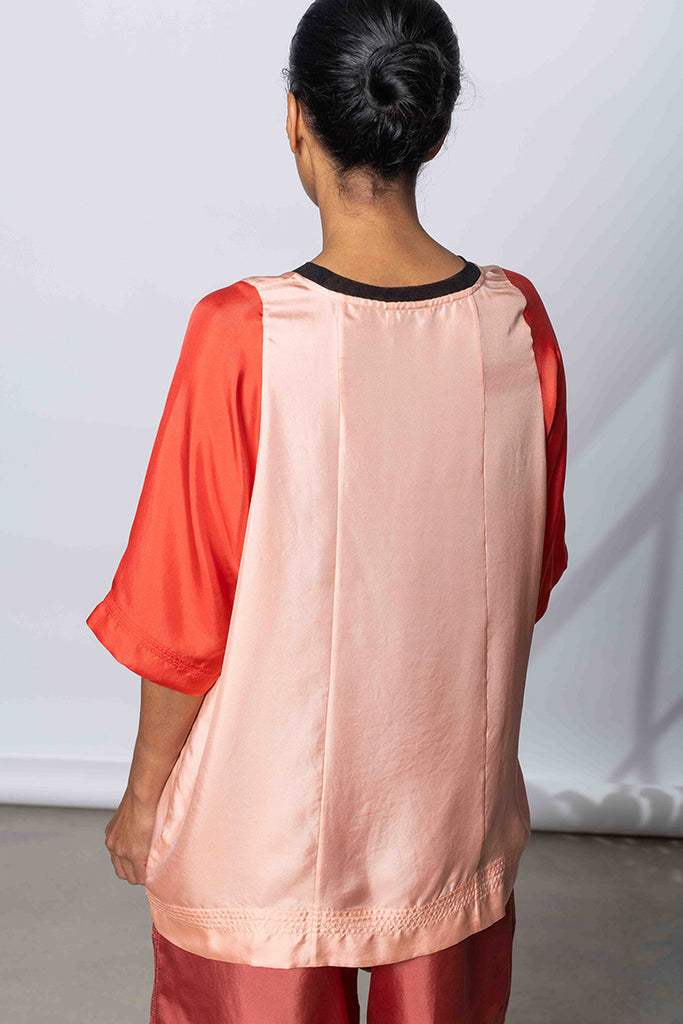 Silk Twill Raglan T-Shirt - Peach/Coral