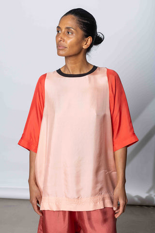 Silk Twill Raglan T-Shirt - Peach/Coral