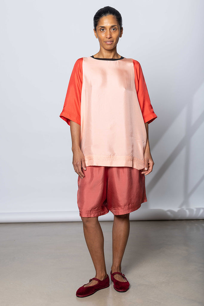 Silk Twill Raglan T-Shirt - Peach/Coral