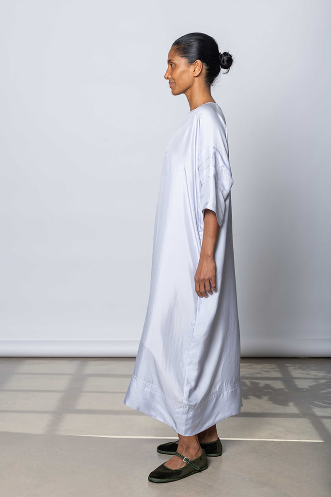 Silk Twill T-Shirt Dress - Camas Blue