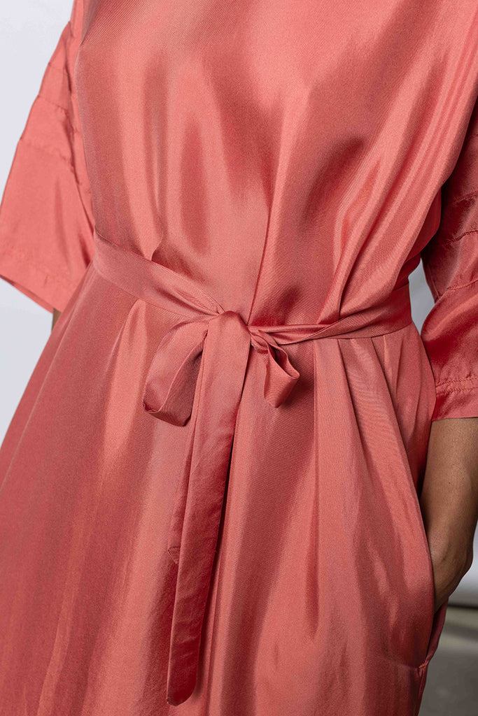 Silk Twill T-Shirt Dress - Terracotta