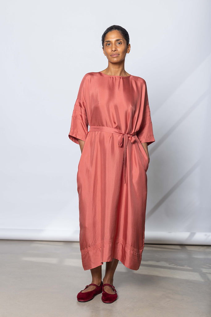 Silk Twill T-Shirt Dress - Terracotta