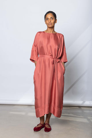 Silk Twill T-Shirt Dress - Terracotta