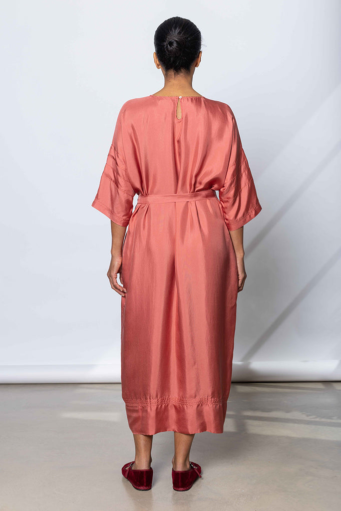 Silk Twill T-Shirt Dress - Terracotta