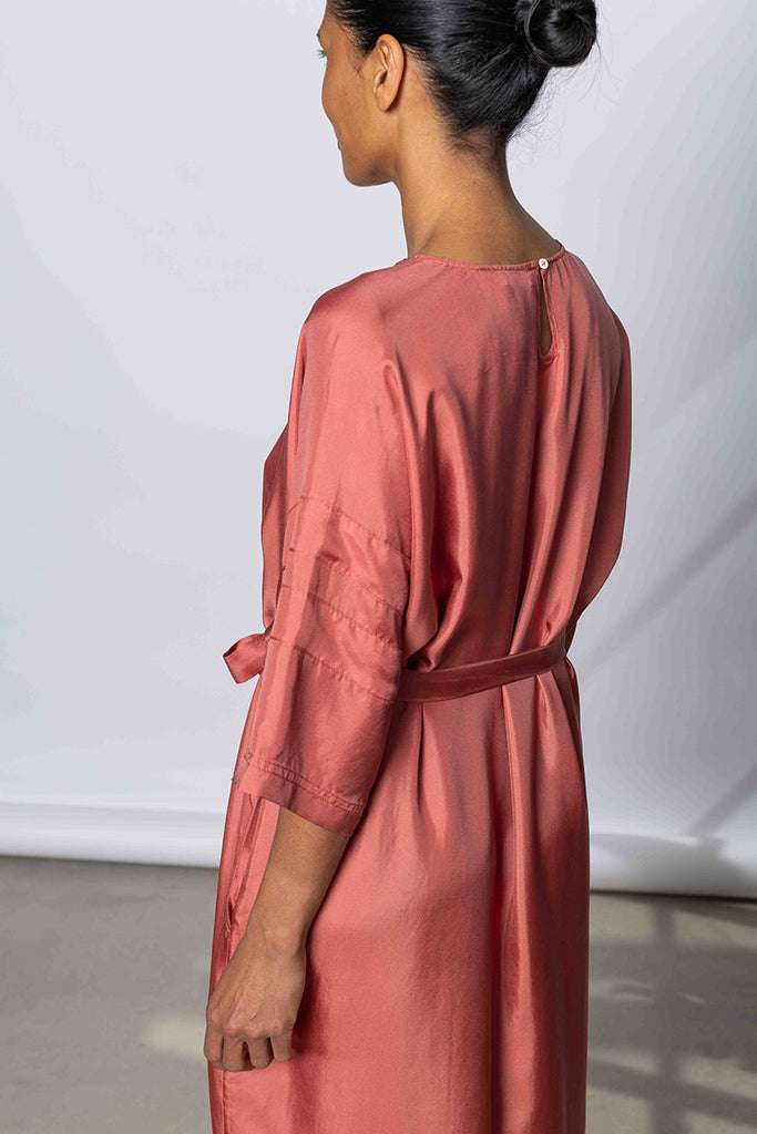 Silk Twill T-Shirt Dress - Terracotta
