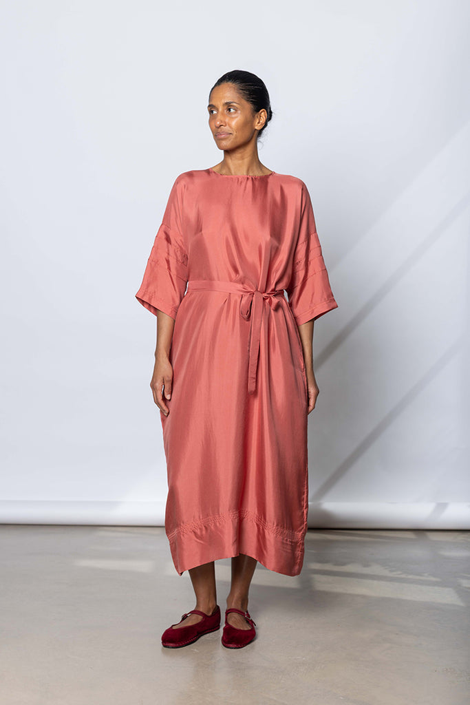 Silk Twill T-Shirt Dress - Terracotta