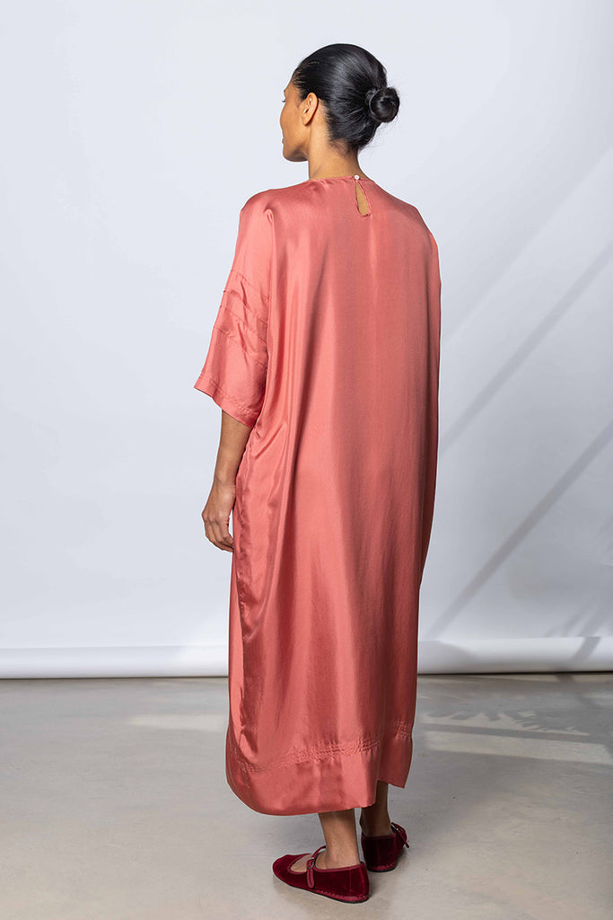 Silk Twill T-Shirt Dress - Terracotta
