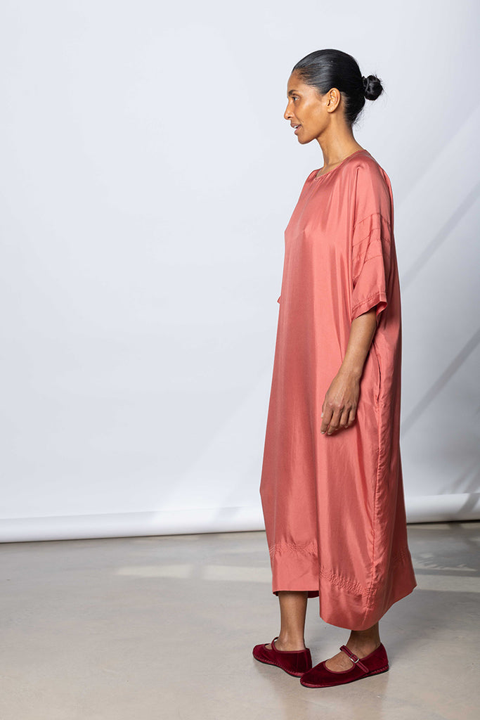 Silk Twill T-Shirt Dress - Terracotta