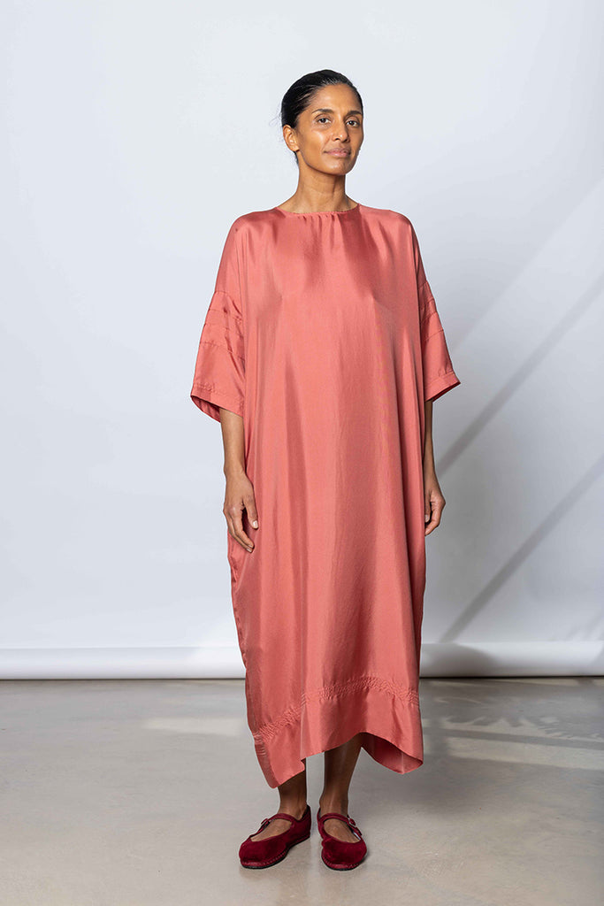 Silk Twill T-Shirt Dress - Terracotta