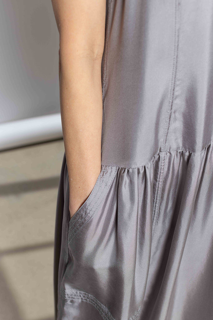 Silk Twill Tank Dress - Silver Grey
