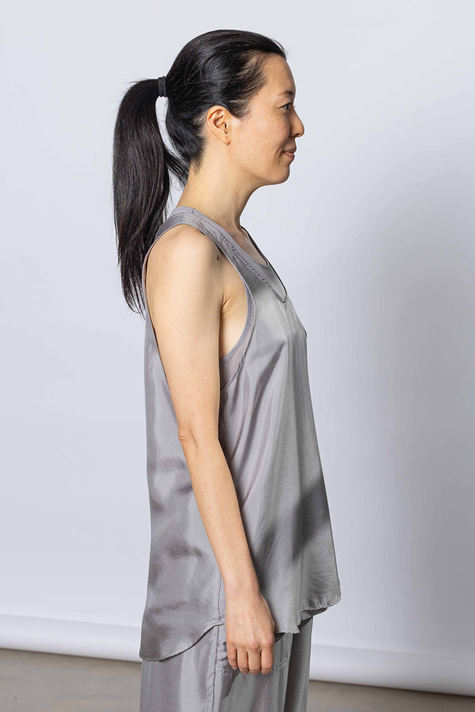 Silk Twill Tank Top - Silver Grey