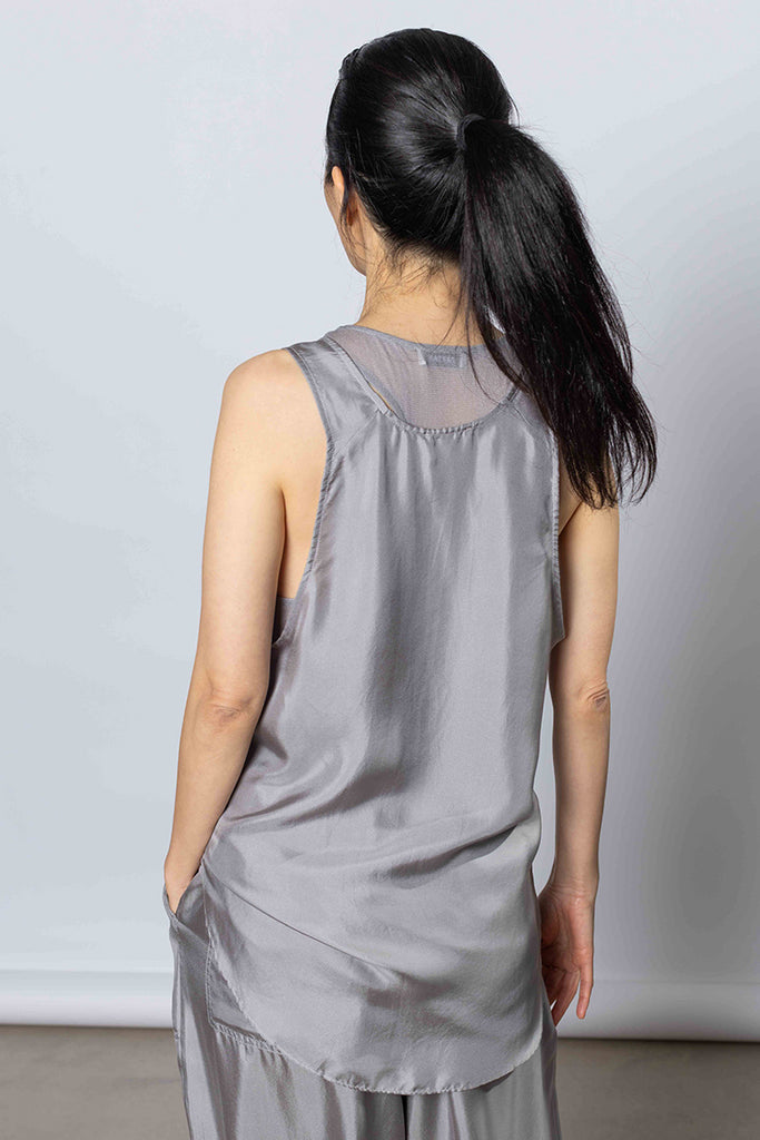 Silk Twill Tank Top - Silver Grey