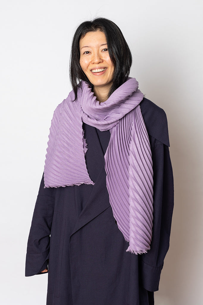 Silk Wool Pleats Stole - Bellflower Purple