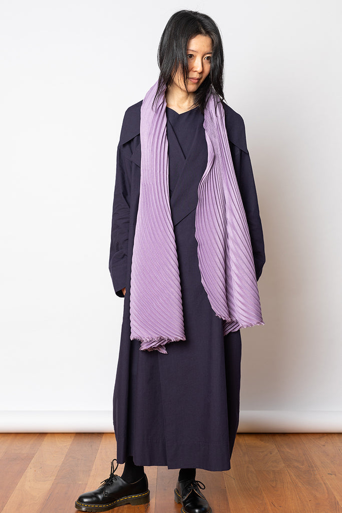 Silk Wool Pleats Stole - Bellflower Purple