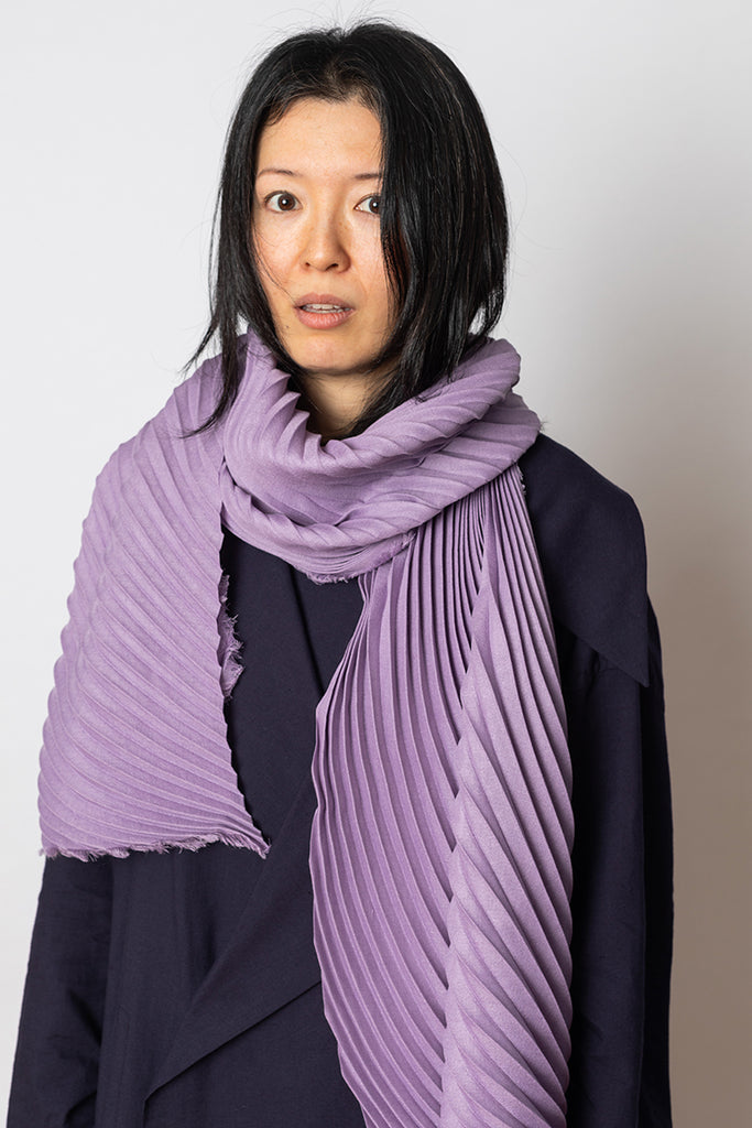 Silk Wool Pleats Stole - Bellflower Purple