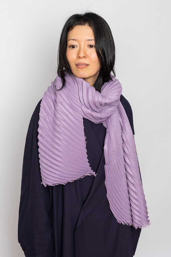 Silk Wool Pleats Stole - Bellflower Purple