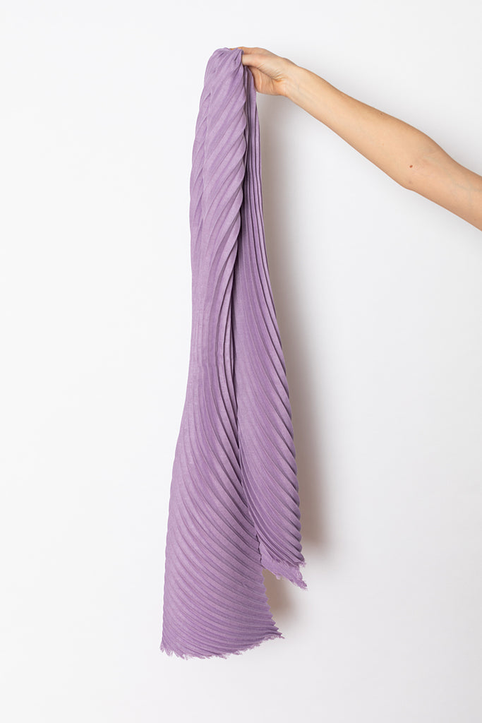 Silk Wool Pleats Stole - Bellflower Purple