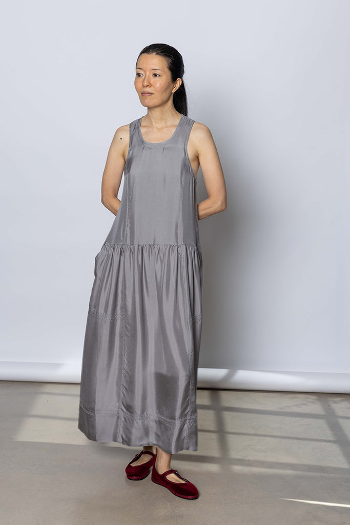 Silk Twill Tank Dress - Silver Grey
