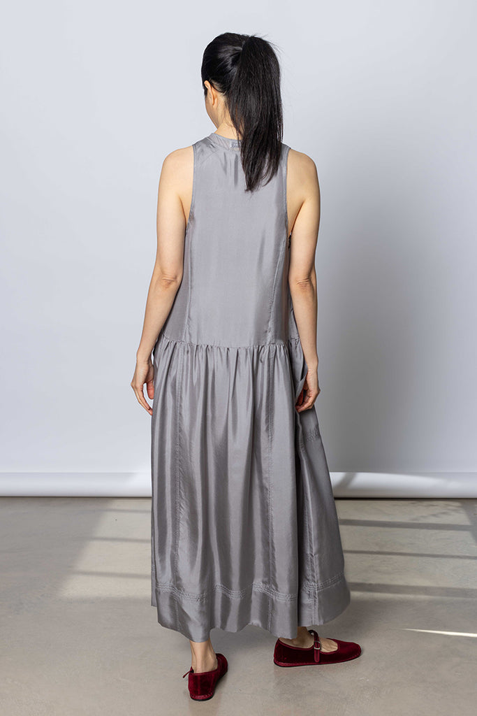 Silk Twill Tank Dress - Silver Grey