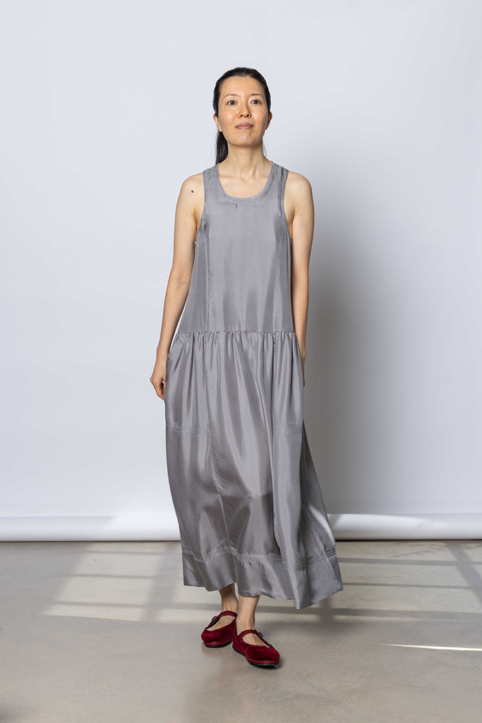 Silk Twill Tank Dress - Silver Grey